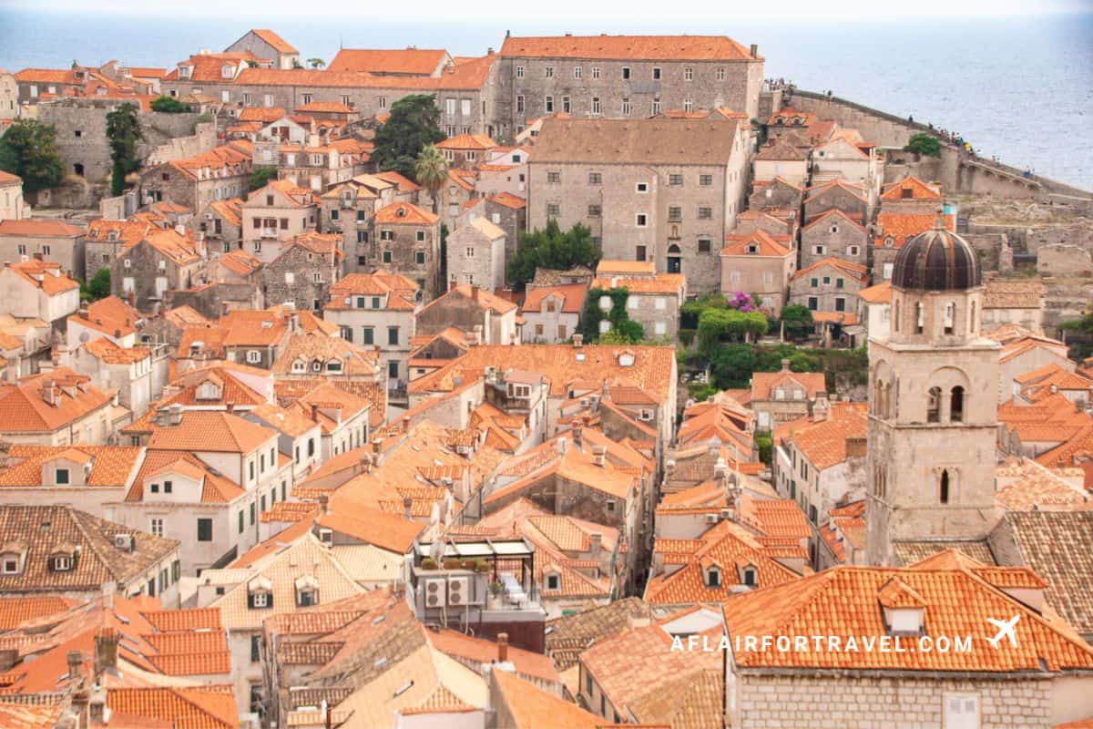 Panoramic view of Old Town Dubrovnik from above with iconic terracotta rooftops