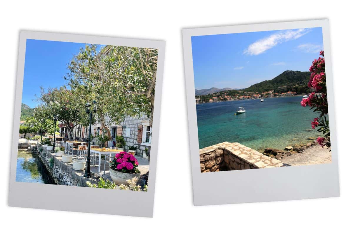 Charming waterfront café terrace and turquoise bay views on Lopud Island in the Elaphiti Islands, a perfect day trip to add to a 3-day Dubrovnik itinerary
