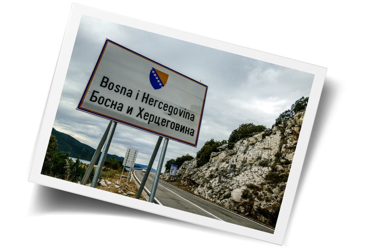 Road sign at the Bosnia and Herzegovina border crossing near Croatia