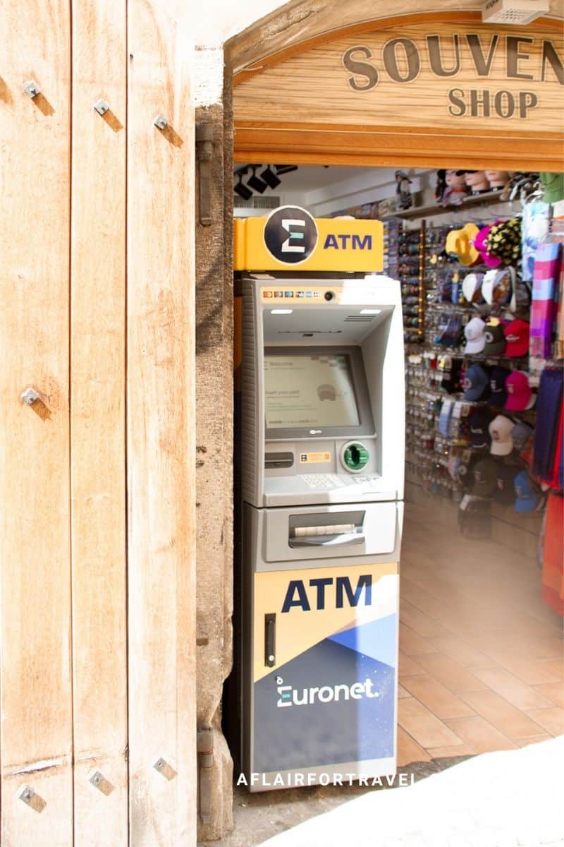 Euronet ATM inside a souvenir shop entrance, one of the top Prague travel tips is to avoid these machines because of inflated exchange rates