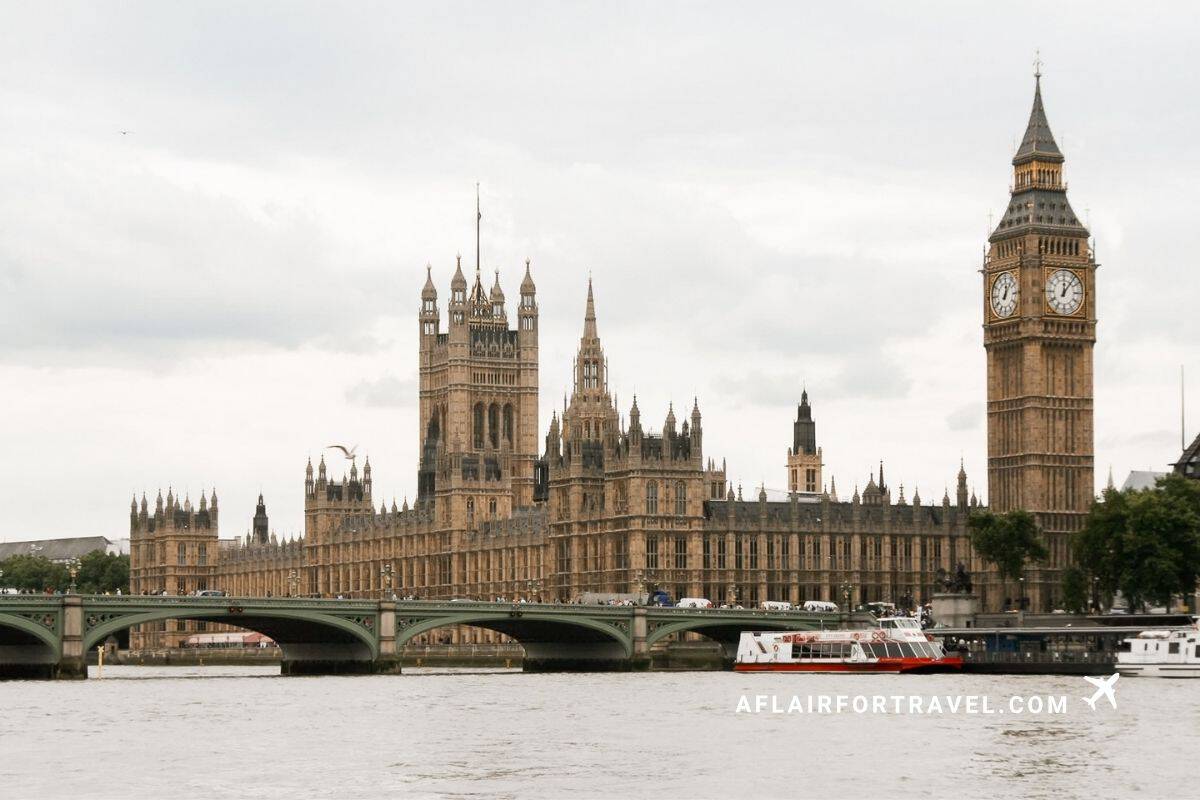 The Houses of Parliament and Big Ben viewed from across the River Thames in London