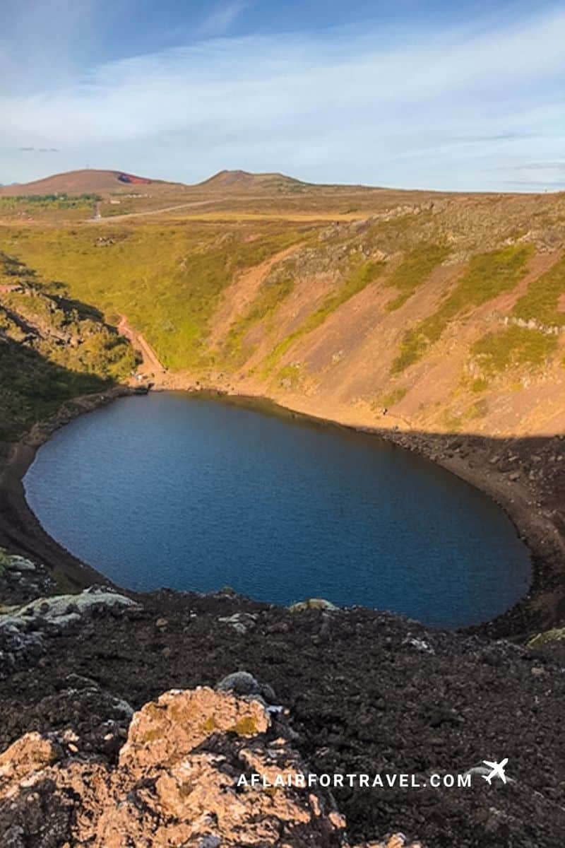 Kerið volcanic crater lake with its striking blue water, Iceland