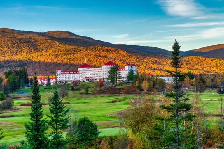 Omni Mount Washington Resort surrounded by fall foliage in the White Mountains, New Hampshire