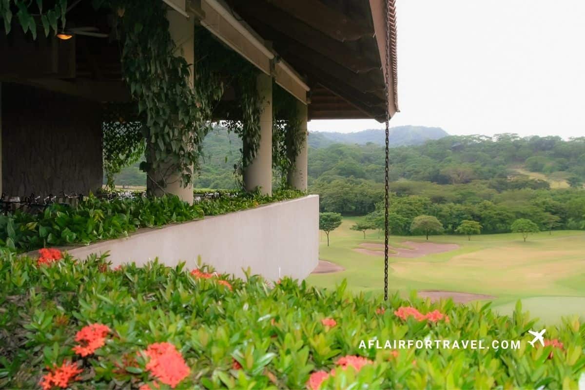 Lobby overlooking the a golf course at a Costa Rica resort