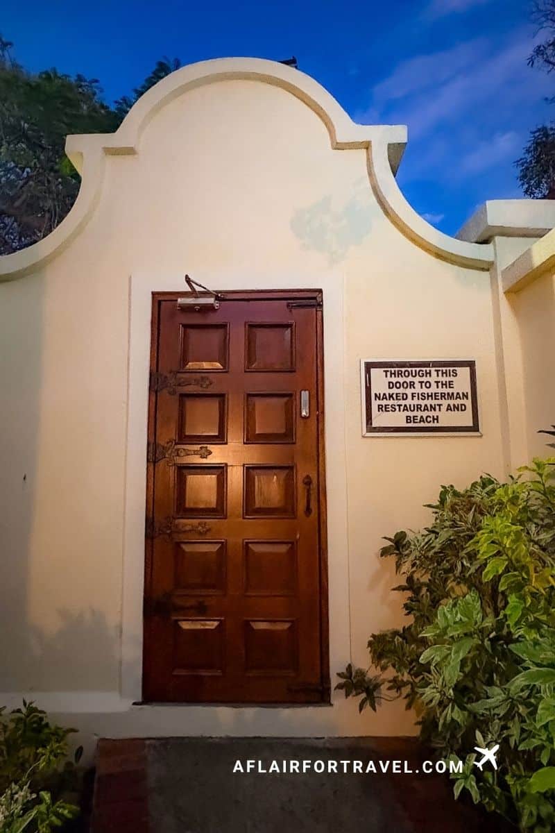 Secure entrance door to a beachfront restaurant and private beach, St. Lucia
